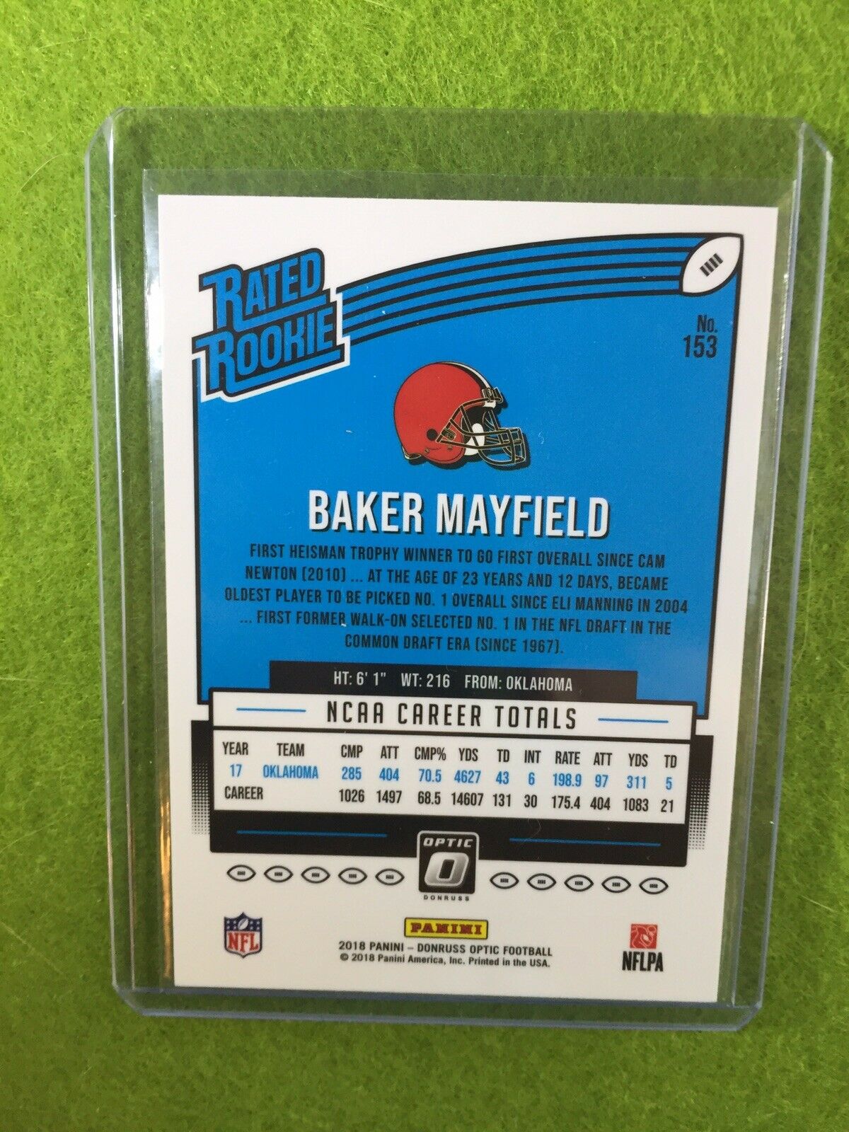 BAKER MAYFIELD OPTIC RATED ROOKIE CARD RC JERSEY #6 Cleveland Browns 2018 Panini