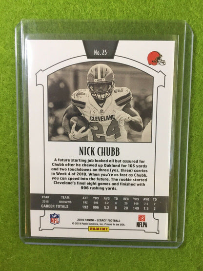 NICK CHUBB NEW CARD Baker Mayfield 's RB CLEVELAND BROWNS 2019 Panini Legacy #25