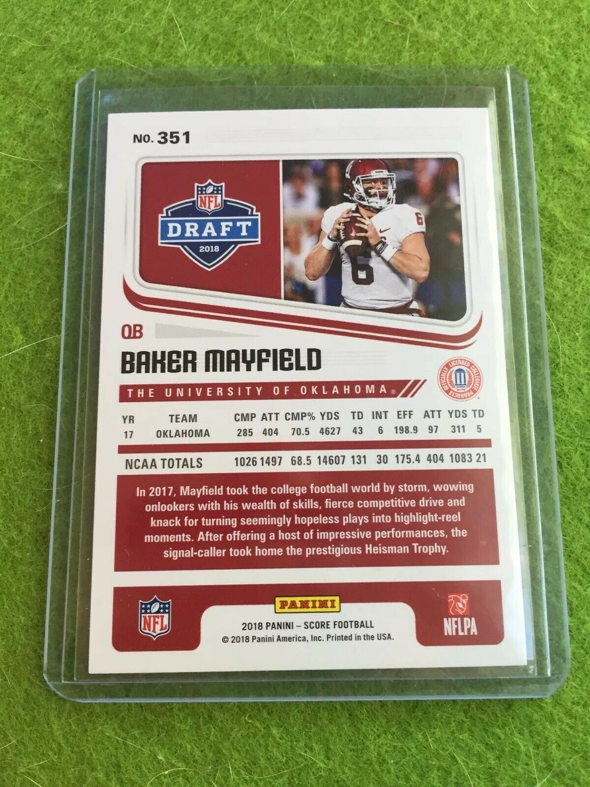 BAKER MAYFIELD ROOKIE CARD BROWNS JERSEY #6 RC 2018 Panini - Score Football #351