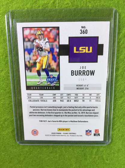 JOE BURROW ROOKIE CARD JERSEY #9 LSU TIGERS 2020 Panini Score CINCINNATI BENGALS