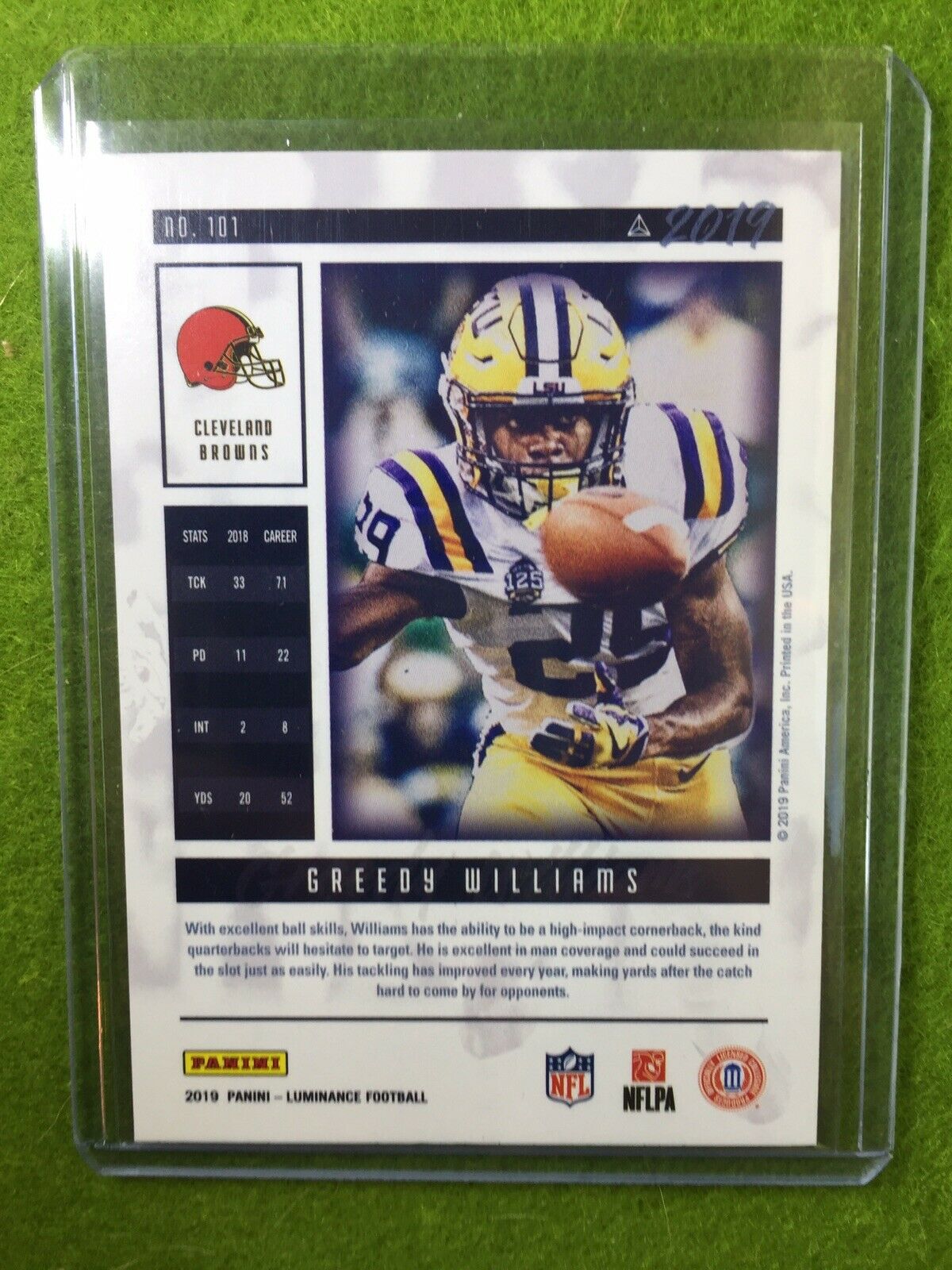 GREEDY WILLIAMS RC ROOKIE CARD Baker Mayfield 's CB BROWNS 2019 Panini Luminance