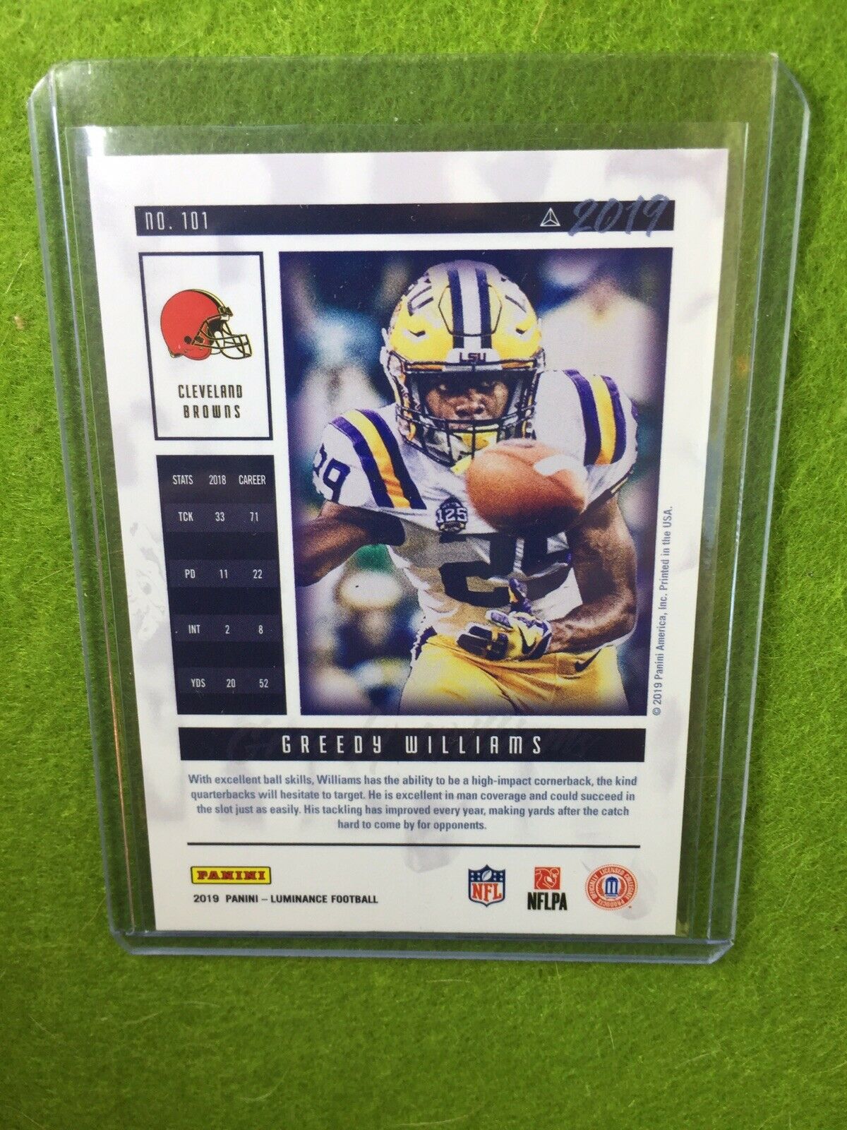 GREEDY WILLIAMS RC ROOKIE CARD Baker Mayfield 's CB BROWNS 2019 Panini Luminance