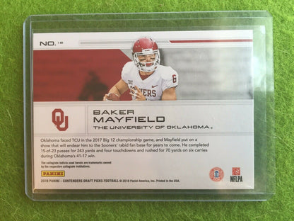 BAKER MAYFIELD ROOKIE CARD OKLAHOMA School Colors 2018 Contenders DraftPicks #16