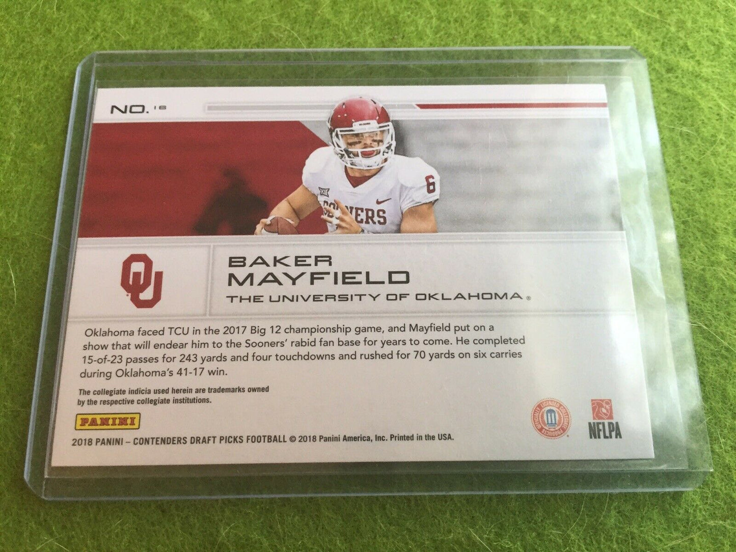 BAKER MAYFIELD ROOKIE CARD OKLAHOMA School Colors 2018 Contenders DraftPicks #16