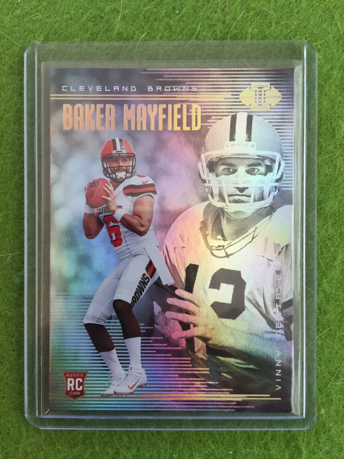 BAKER MAYFIELD ROOKIE CARD VINNY TESTAVERDE RC PRIZM REFRACTOR 2018 Illusions #2