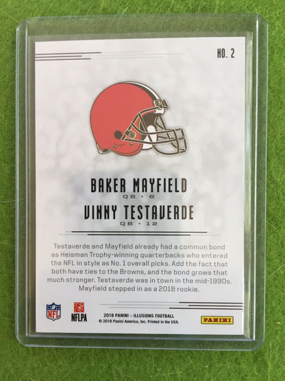 BAKER MAYFIELD ROOKIE CARD VINNY TESTAVERDE RC PRIZM REFRACTOR 2018 Illusions #2