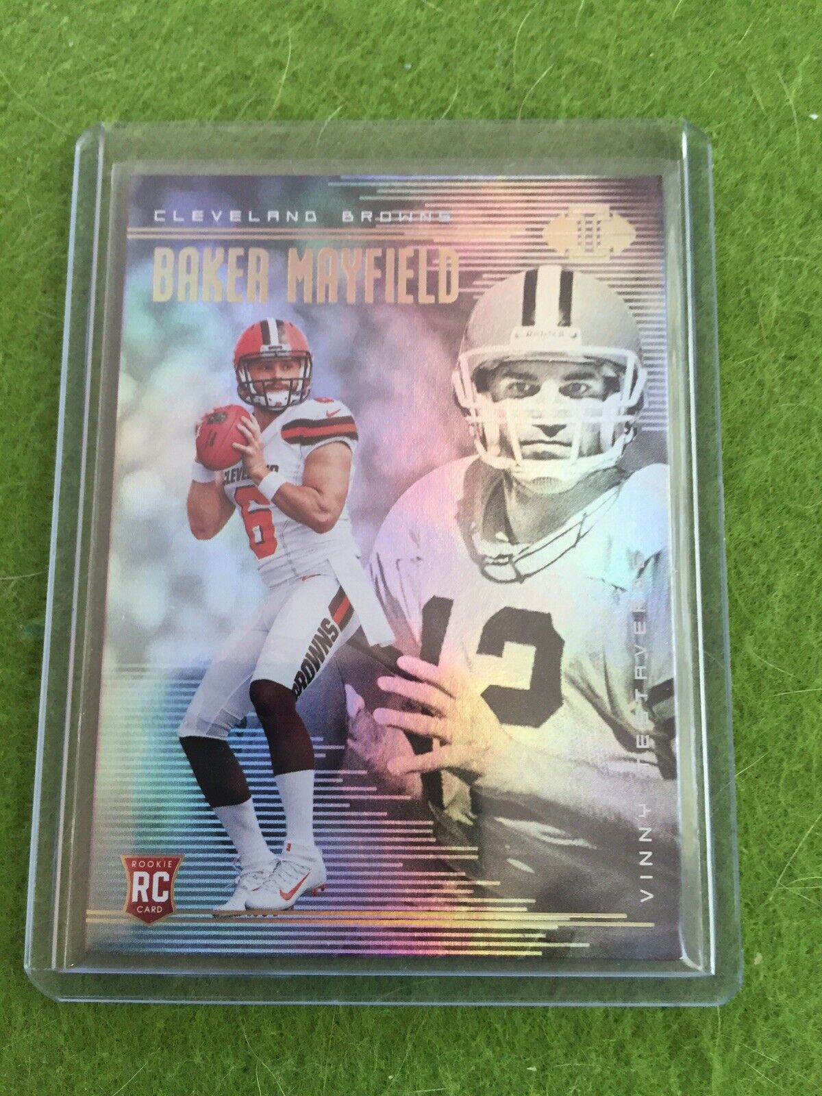 BAKER MAYFIELD ROOKIE CARD VINNY TESTAVERDE RC PRIZM REFRACTOR 2018 Illusions #2