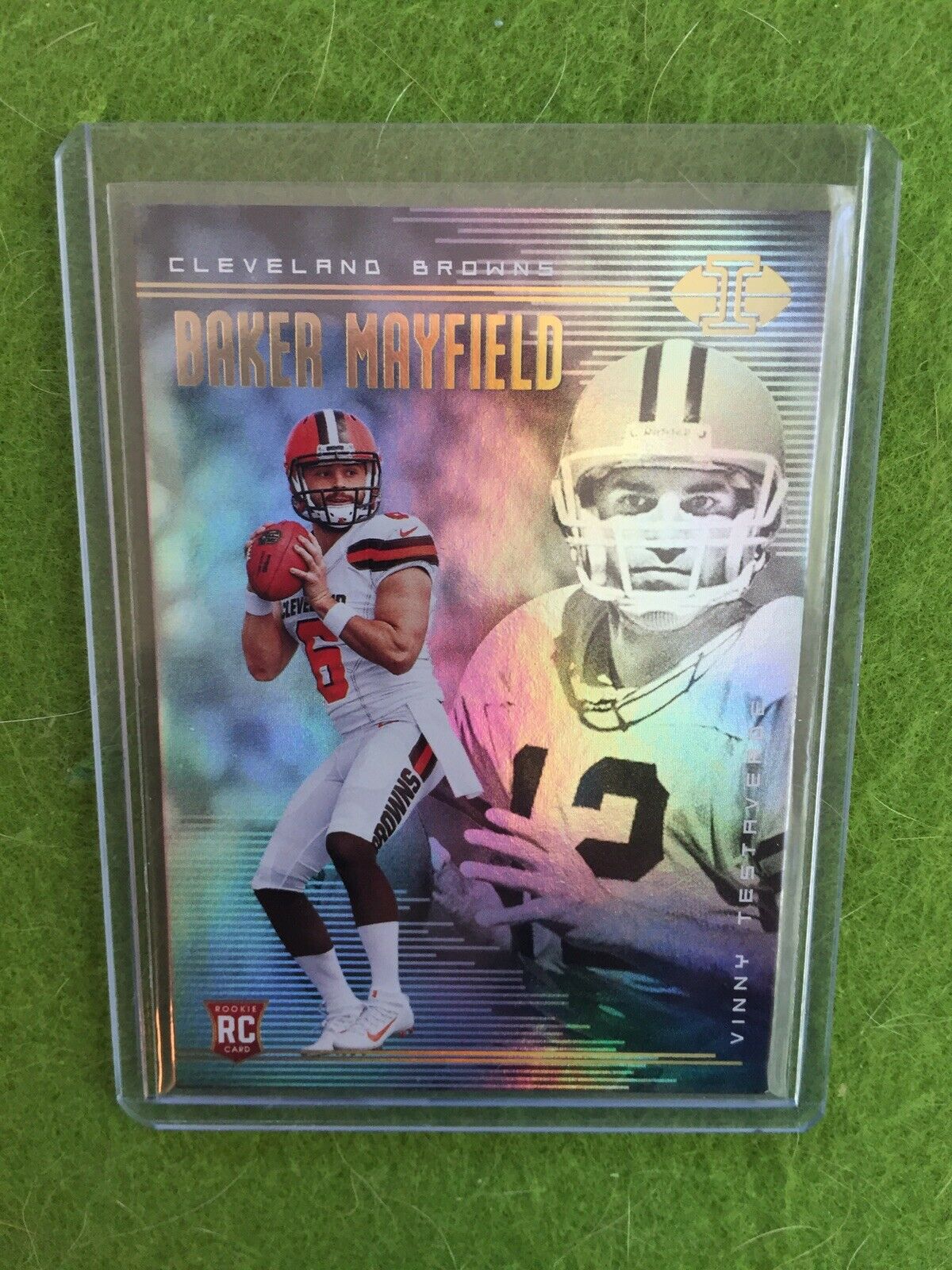 BAKER MAYFIELD ROOKIE CARD VINNY TESTAVERDE RC PRIZM REFRACTOR 2018 Illusions #2