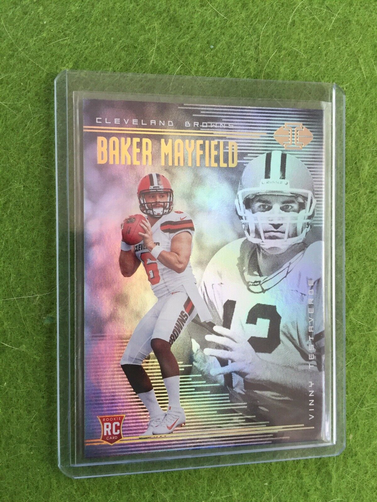 BAKER MAYFIELD ROOKIE CARD VINNY TESTAVERDE RC PRIZM REFRACTOR 2018 Illusions #2