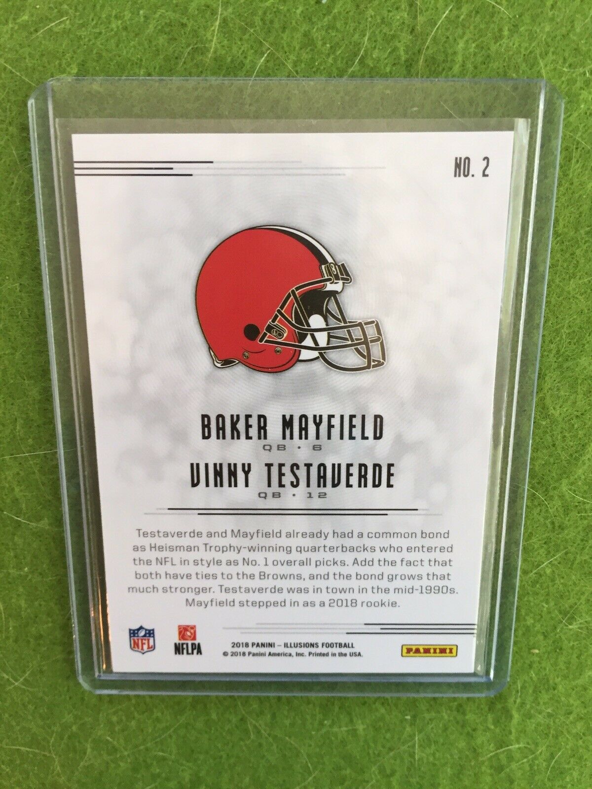 BAKER MAYFIELD ROOKIE CARD VINNY TESTAVERDE RC PRIZM REFRACTOR 2018 Illusions #2