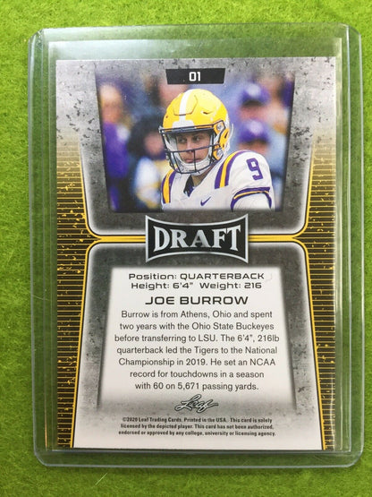 JOE BURROW ROOKIE CARD JERSEY #9 LSU RC 2020 Leaf Football CINCINNATI BENGALS rc