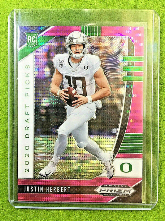 JUSTIN HERBERT PINK PULSAR PRIZM ROOKIE CARD JERSEY #10 Oregon Ducks 2020 Prizm