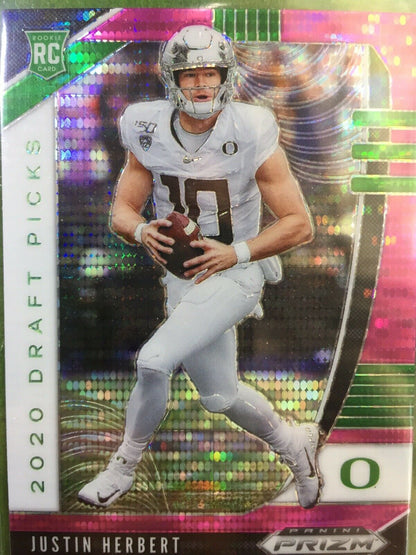 JUSTIN HERBERT PINK PULSAR PRIZM ROOKIE CARD JERSEY #10 Oregon Ducks 2020 Prizm