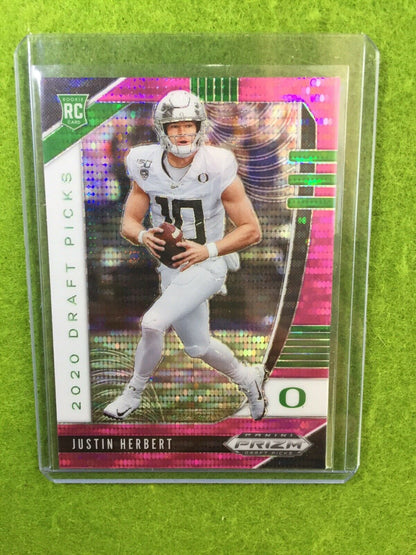 JUSTIN HERBERT PINK PULSAR PRIZM ROOKIE CARD JERSEY #10 Oregon Ducks 2020 Prizm