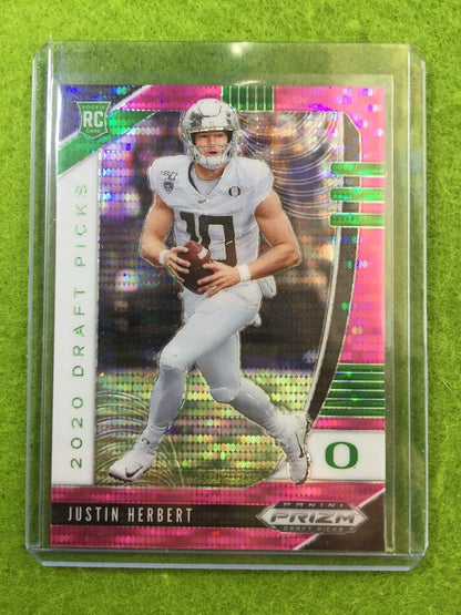 JUSTIN HERBERT PINK PULSAR PRIZM ROOKIE CARD JERSEY #10 Oregon Ducks 2020 Prizm