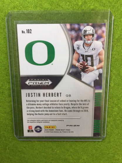 JUSTIN HERBERT PINK PULSAR PRIZM ROOKIE CARD JERSEY #10 Oregon Ducks 2020 Prizm