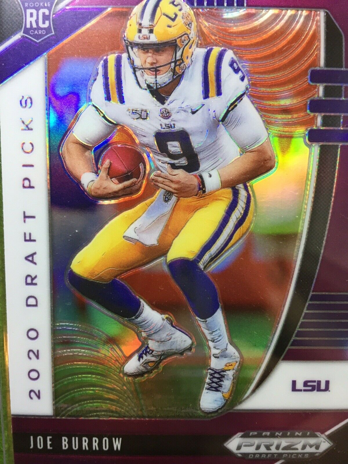 JOE BURROW PURPLE PRIZM ROOKIE CARD JERSEY #9 LSU RC 2020 Prizm DP BENGALS #1 rc