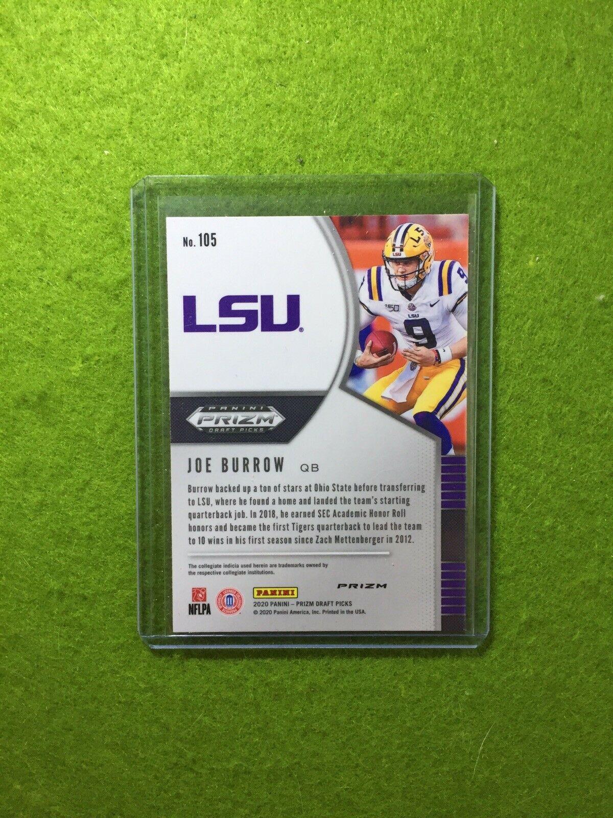 JOE BURROW PURPLE PRIZM ROOKIE CARD JERSEY #9 LSU RC 2020 Prizm DP BENGALS #1 rc