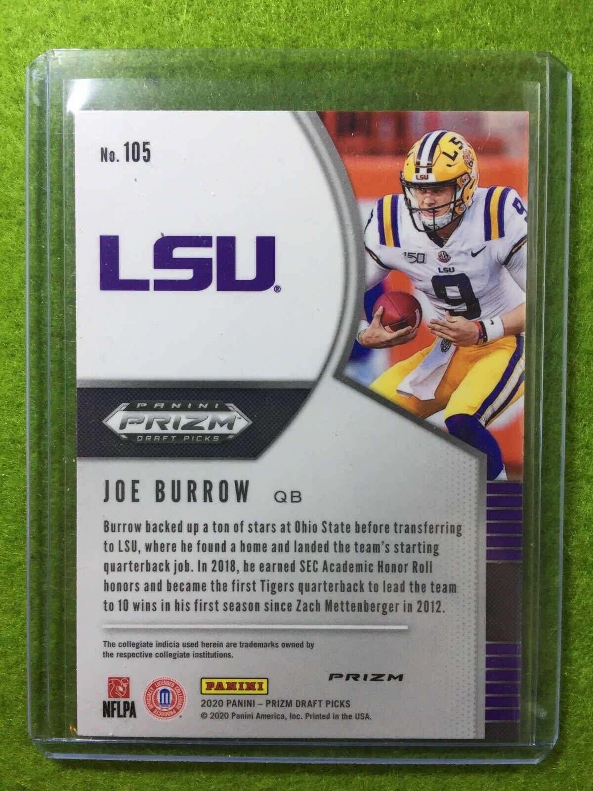 JOE BURROW BLUE PRIZM ROOKIE CARD JERSEY #9 LSU BENGALS RC 2020 Panini Prizm SP