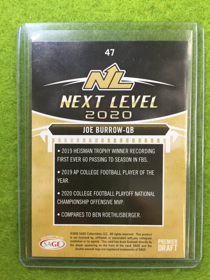 JOE BURROW ROOKIE CARD JERSEY #9 LSU RC 2020 Sage HIT Premier NEXT LEVEL SILVER