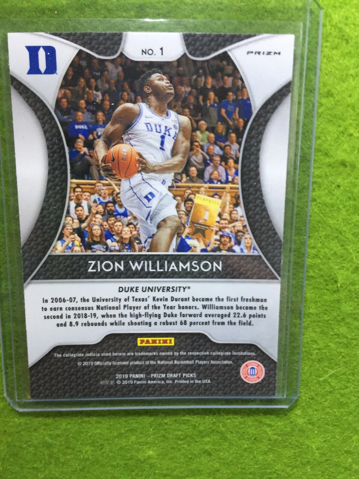 ZION WILLIAMSON PRIZM ROOKIE CARD JERSEY #1 DUKE BLUE REFRACTOR 2019 Prizm Blue