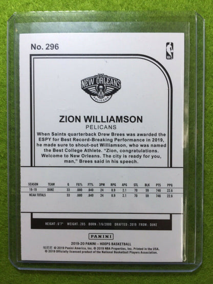 ZION WILLIAMSON ROOKIE CARD JERSEY #1 PELICANS SP RC 2019-20 Panini Hoops WINTER