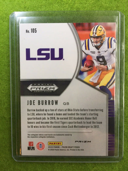 JOE BURROW SILVER PRIZM ROOKIE CARD JERSEY #9 LSU RC 2020 Prizm DP BENGALS #1 rc