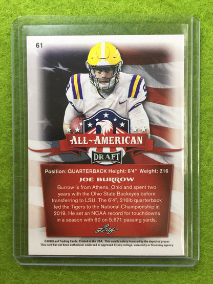 JOE BURROW ROOKIE CARD JERSEY #9 LSU 2020 Leaf Football All American GOLD INSERT