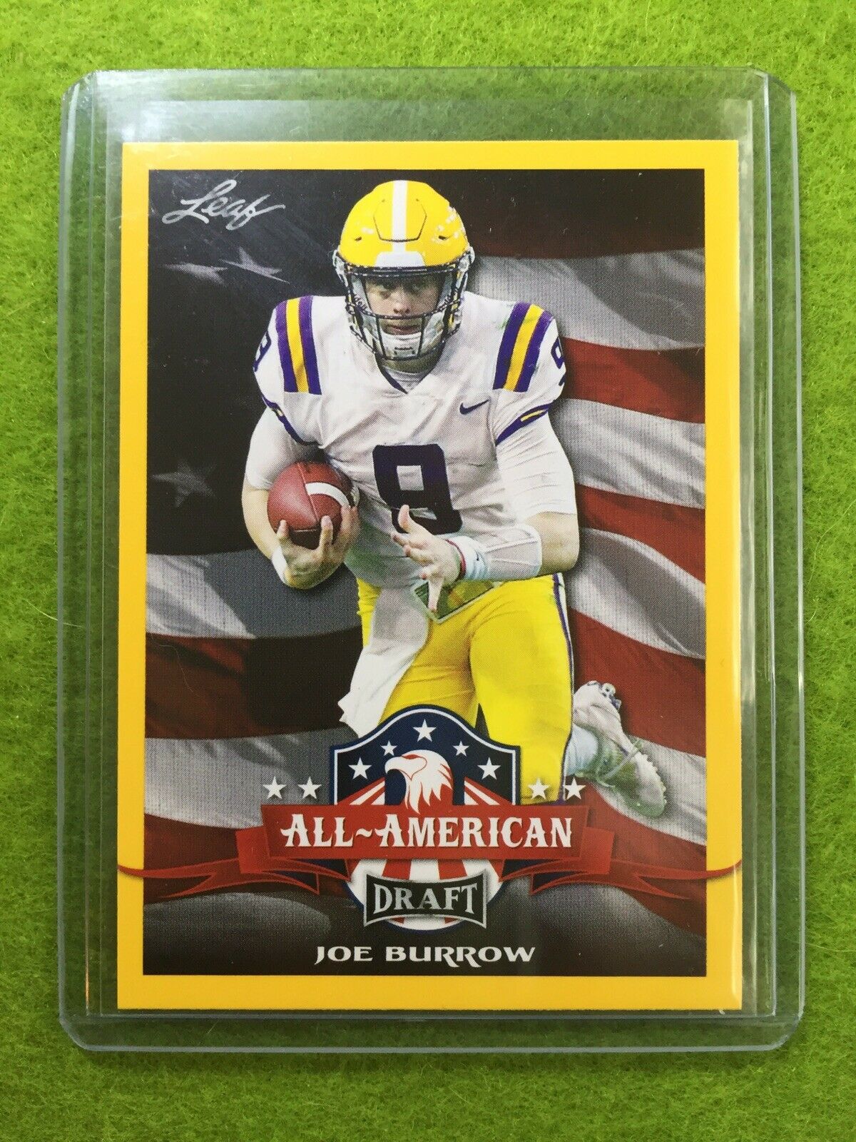 JOE BURROW ROOKIE CARD JERSEY #9 LSU 2020 Leaf Football All American GOLD INSERT