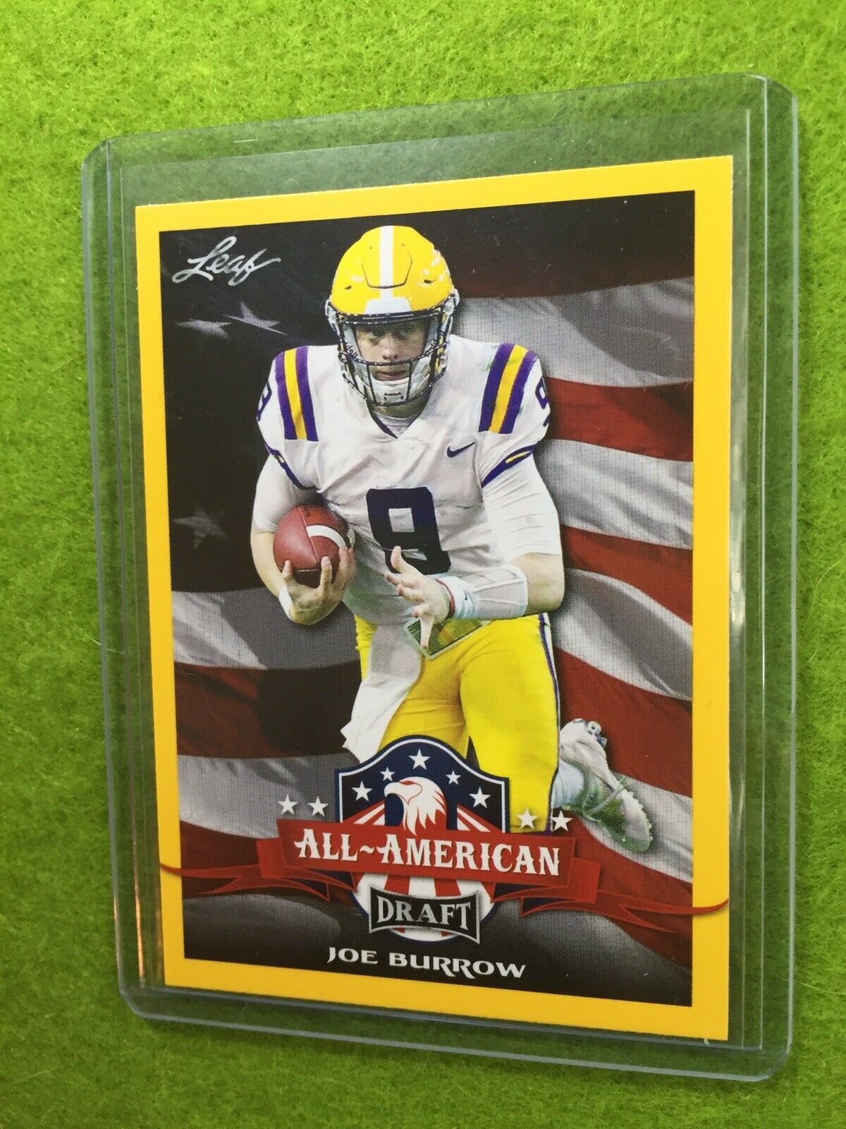 JOE BURROW ROOKIE CARD JERSEY #9 LSU 2020 Leaf Football All American GOLD INSERT