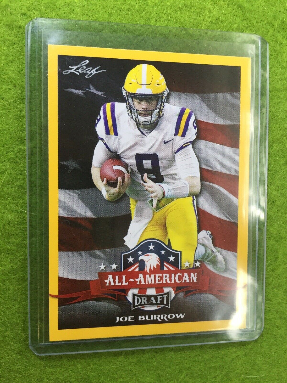 JOE BURROW ROOKIE CARD JERSEY #9 LSU 2020 Leaf Football All American GOLD INSERT