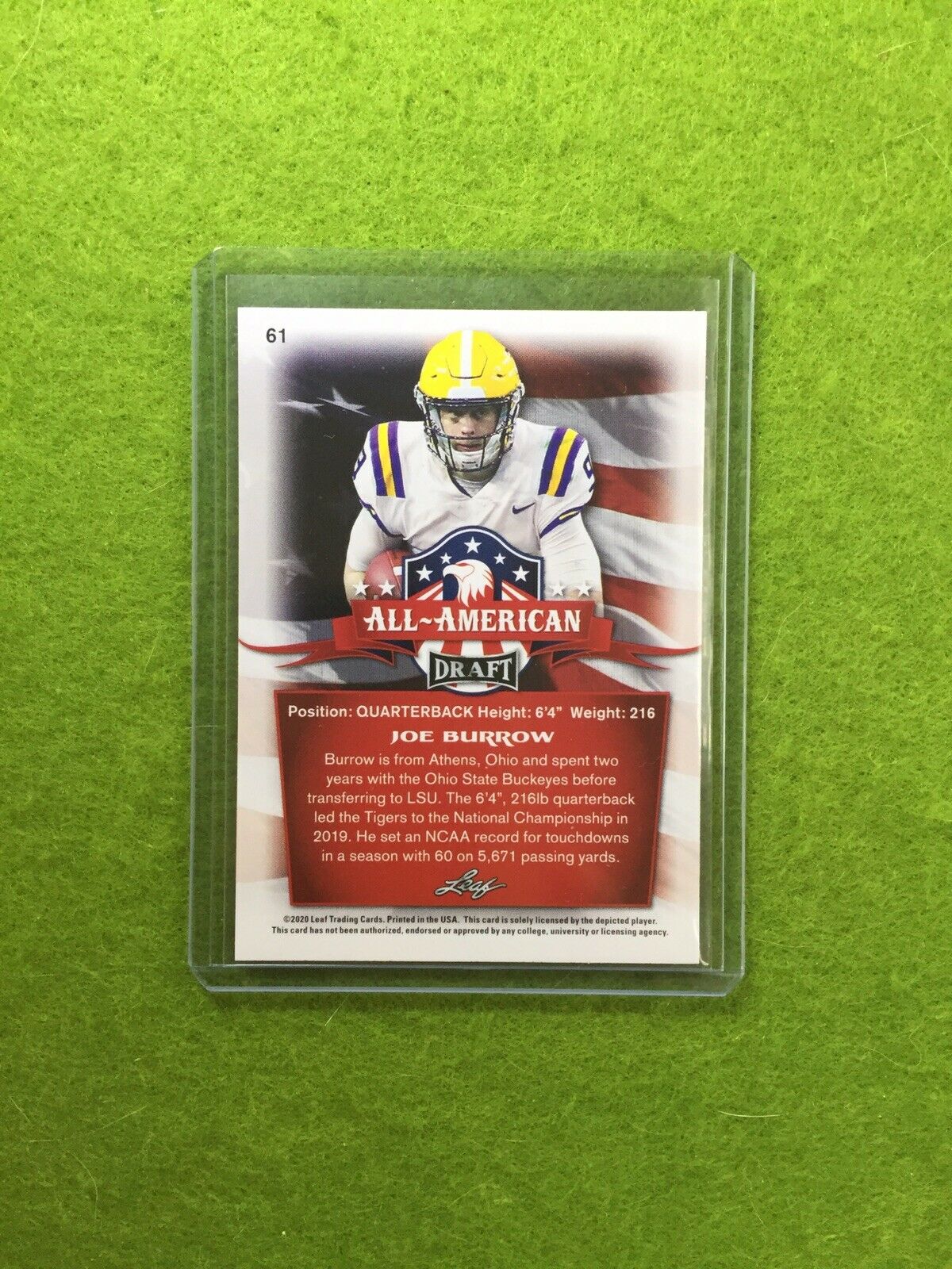 JOE BURROW ROOKIE CARD JERSEY #9 LSU 2020 Leaf Football All American GOLD INSERT