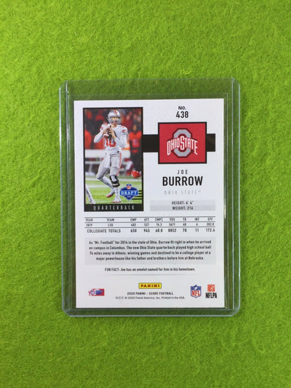 JOE BURROW ROOKIE CARD JERSEY #10 OHIO STATE RC LSU 2020 Panini Score BENGALS SP