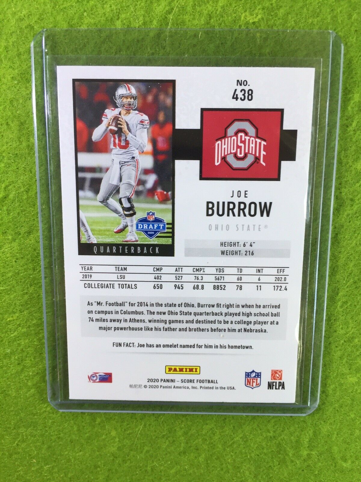 JOE BURROW ROOKIE CARD JERSEY #10 OHIO STATE RC LSU 2020 Panini Score BENGALS SP