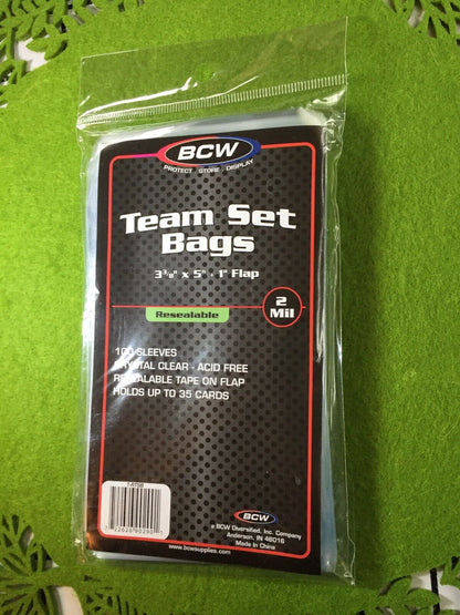 100 BCW TEAM SET BAGS for SPORTS CARDS 1 Pack of 100 TEAM BAGS Clear & Acid Free