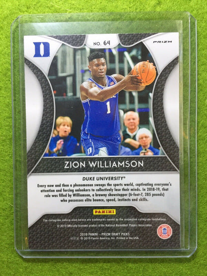 ZION WILLIAMSON SILVER PRIZM ROOKIE CARD JERSEY#1 DUKE RC PELICANS 2019 Prizm DP