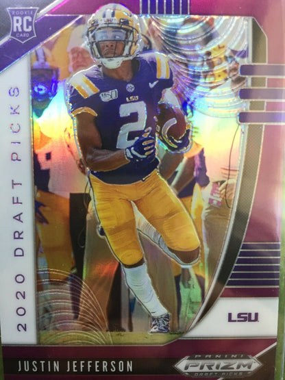 JUSTIN JEFFERSON VIKINGS PURPLE PRIZM ROOKIE CARD JERSEY #2 LSU RC 2020 Prizm DP