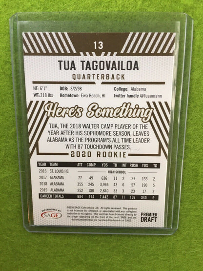 TUA TAGOVAILOA ROOKIE CARD JERSEY #13 ALABAMA RC 2020 Sage HIT Premier Draft #13