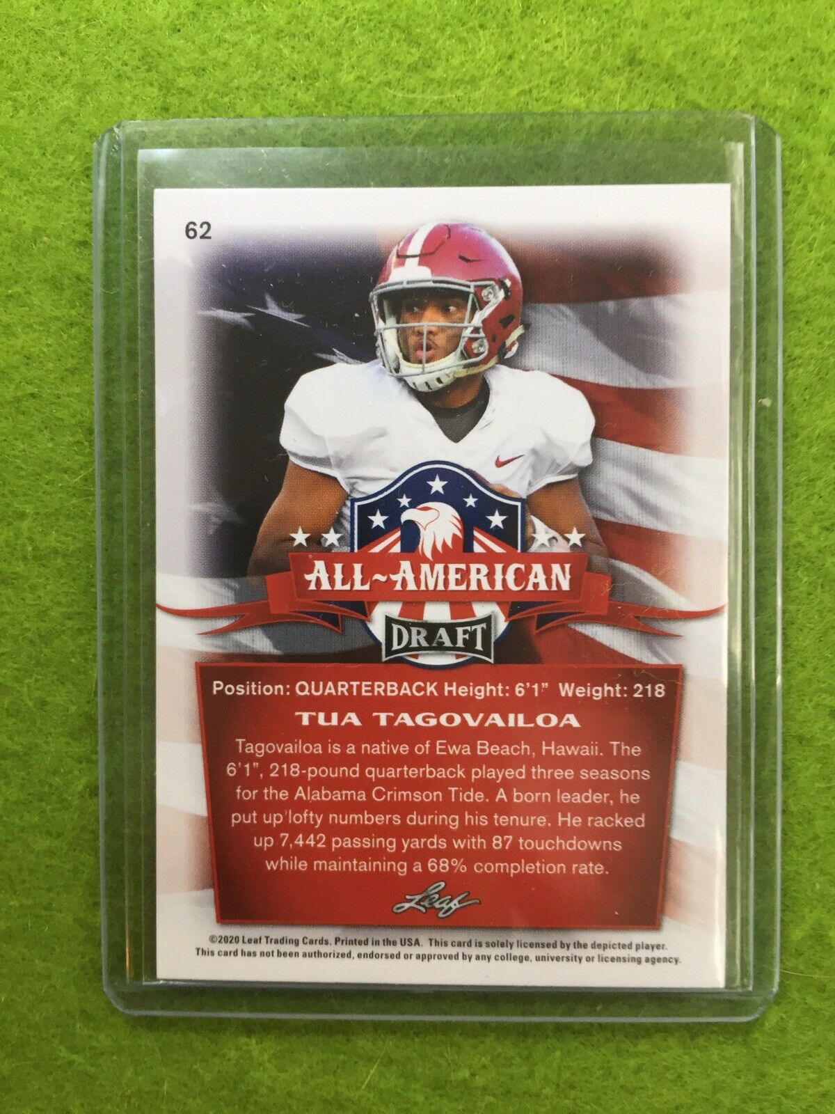 TUA TAGOVAILOA ROOKIE INSERT CARD JERSEY#13 ALABAMA 2020 Leaf Draft All American