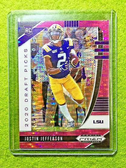 JUSTIN JEFFERSON PINK PULSAR PRIZM ROOKIE CARD JERSEY 2 LSU RC 2020 Panini Prizm