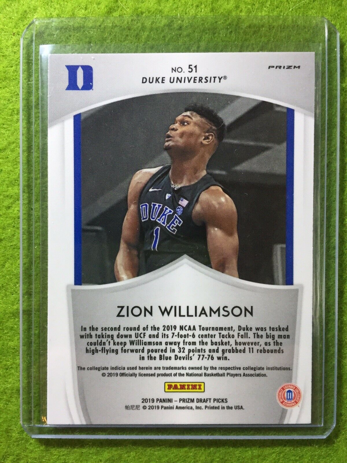 ZION WILLIAMSON ROOKIE CARD BLUE PRIZM RC 2019 Panini CRUSADE DUKE JERSEY #1 SP