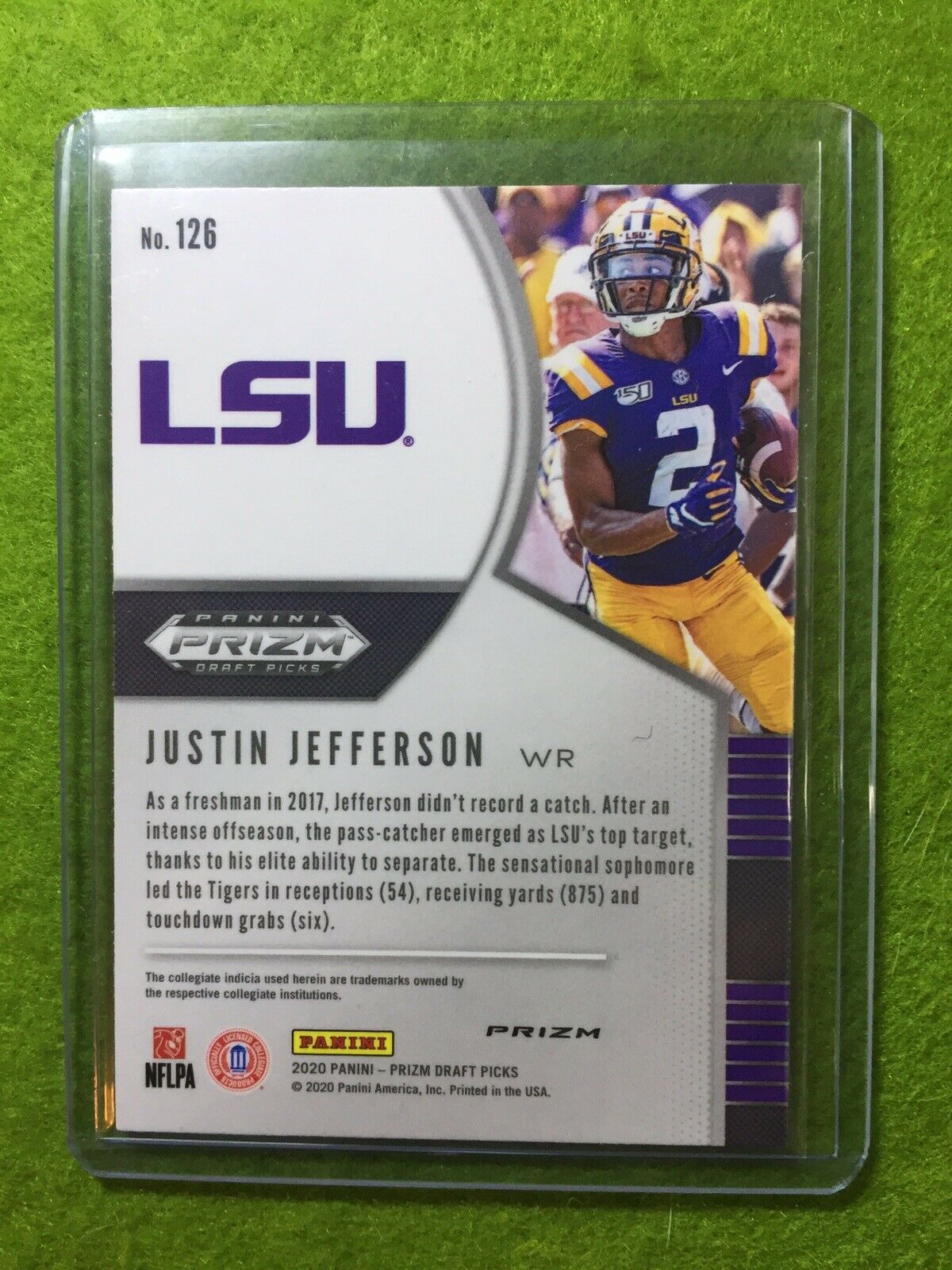 JUSTIN JEFFERSON PINK PULSAR PRIZM ROOKIE CARD JERSEY 2 LSU RC 2020 Panini Prizm