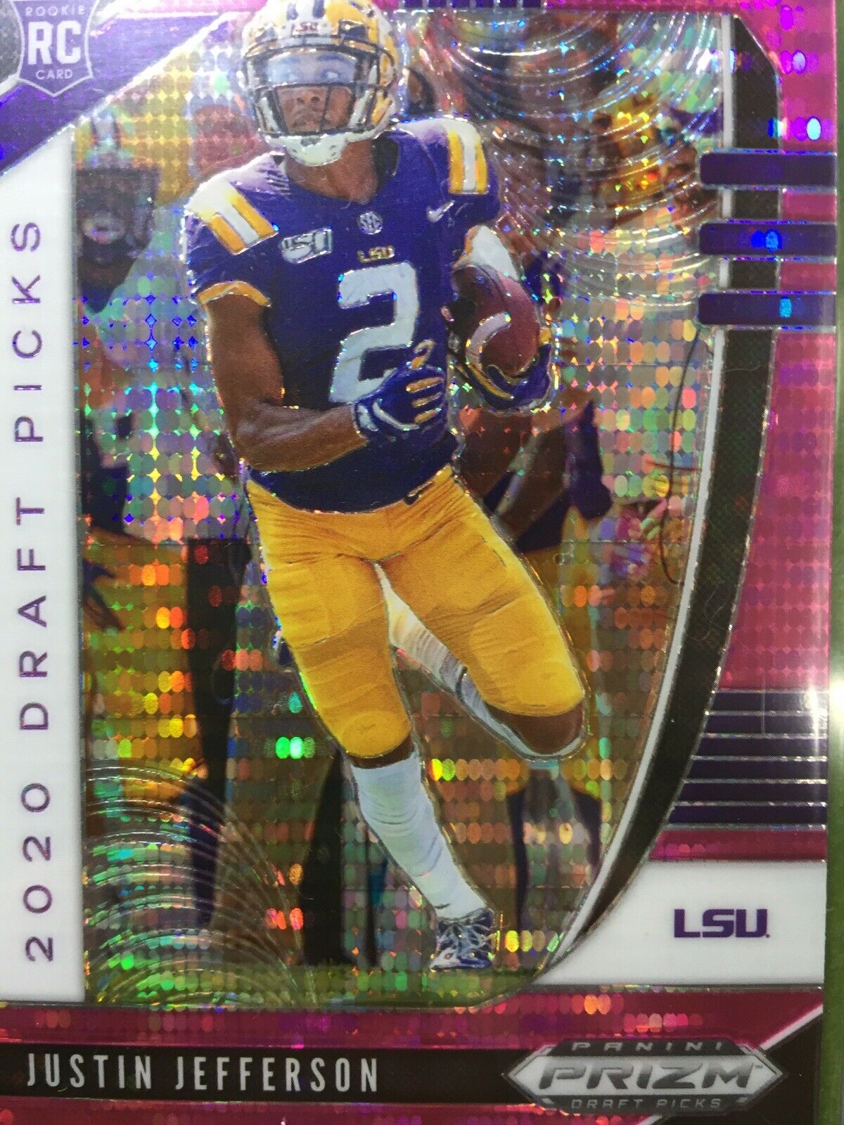 JUSTIN JEFFERSON PINK PULSAR PRIZM ROOKIE CARD JERSEY 2 LSU RC 2020 Panini Prizm