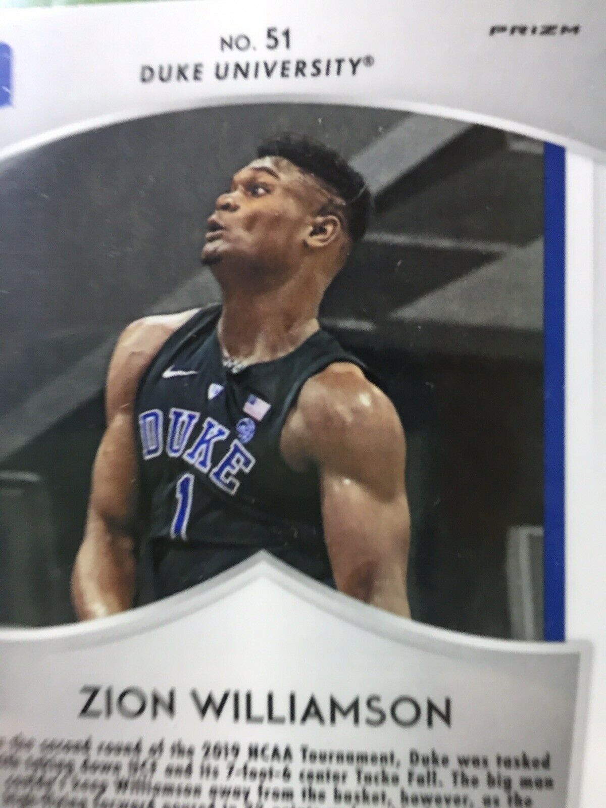 ZION WILLIAMSON ROOKIE CARD BLUE PRIZM RC 2019 Panini CRUSADE DUKE JERSEY #1 SP