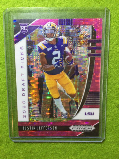 JUSTIN JEFFERSON PINK PULSAR PRIZM ROOKIE CARD JERSEY 2 LSU RC 2020 Panini Prizm