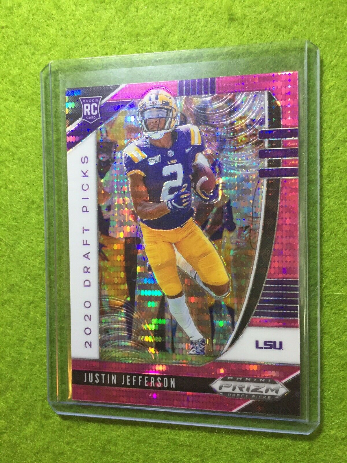 JUSTIN JEFFERSON PINK PULSAR PRIZM ROOKIE CARD JERSEY 2 LSU RC 2020 Panini Prizm