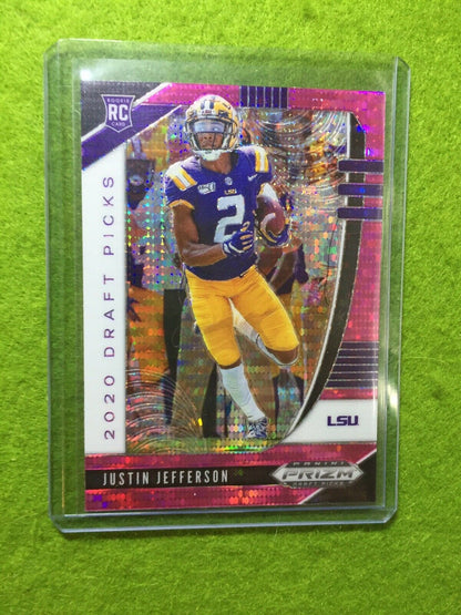 JUSTIN JEFFERSON PINK PULSAR PRIZM ROOKIE CARD JERSEY 2 LSU RC 2020 Panini Prizm