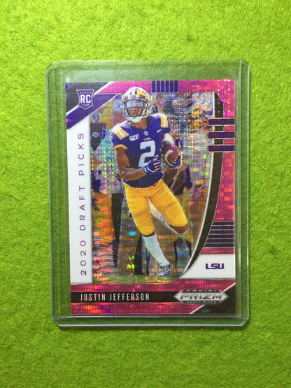 JUSTIN JEFFERSON PINK PULSAR PRIZM ROOKIE CARD JERSEY 2 LSU RC 2020 Panini Prizm