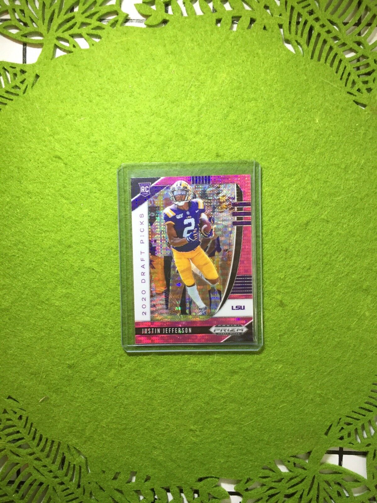 JUSTIN JEFFERSON PINK PULSAR PRIZM ROOKIE CARD JERSEY 2 LSU RC 2020 Panini Prizm