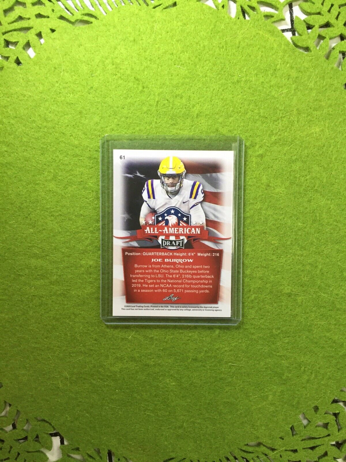 JOE BURROW ROOKIE CARD JERSEY#9 LSU RC 2020 Leaf Football All American SP INSERT